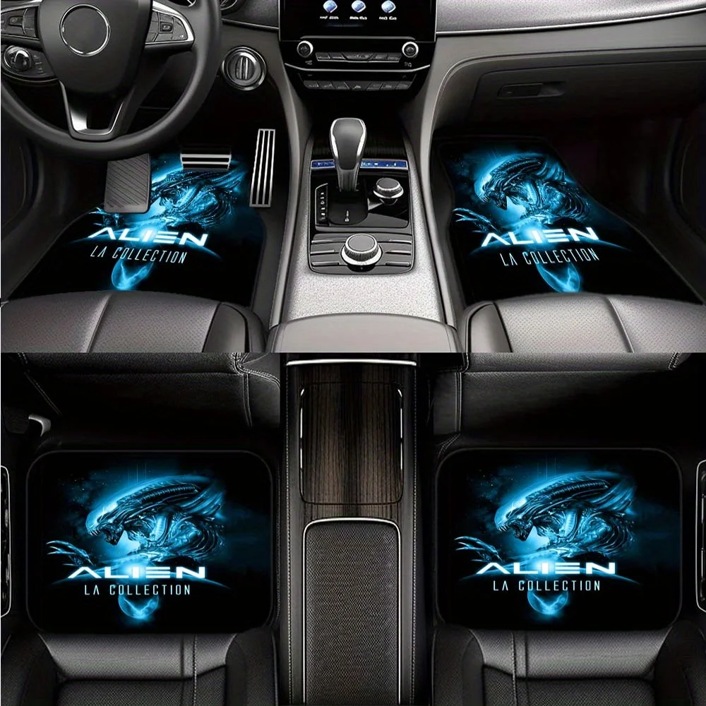 Blue Alien-Themed Car Floor Mats - Stylish & Durable Polyester, Universal Fit For Compact Cars, Vans, Suvs - 1pc/2pcs/4pcs Set
