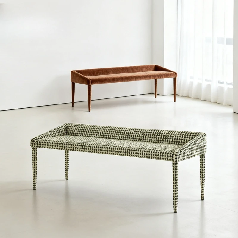 Italian minimalist bedroom bench simple solid wood avocado sofa chair dining chair soft backrest shopping mall bench