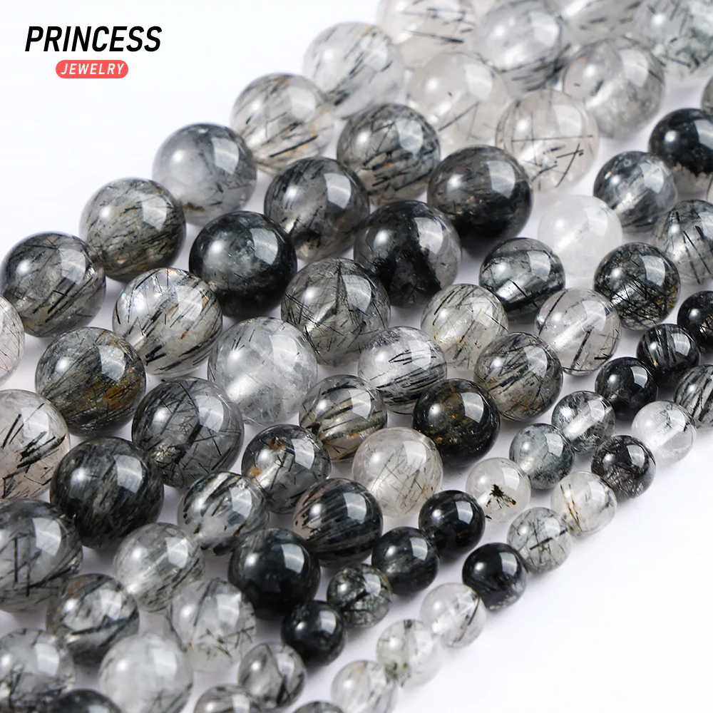 

A++ Natural Black Rutilated Quartz 6/8/10mm Loose Crystal Beads for Jewelry Making DIY Bracelets Necklace Accessories