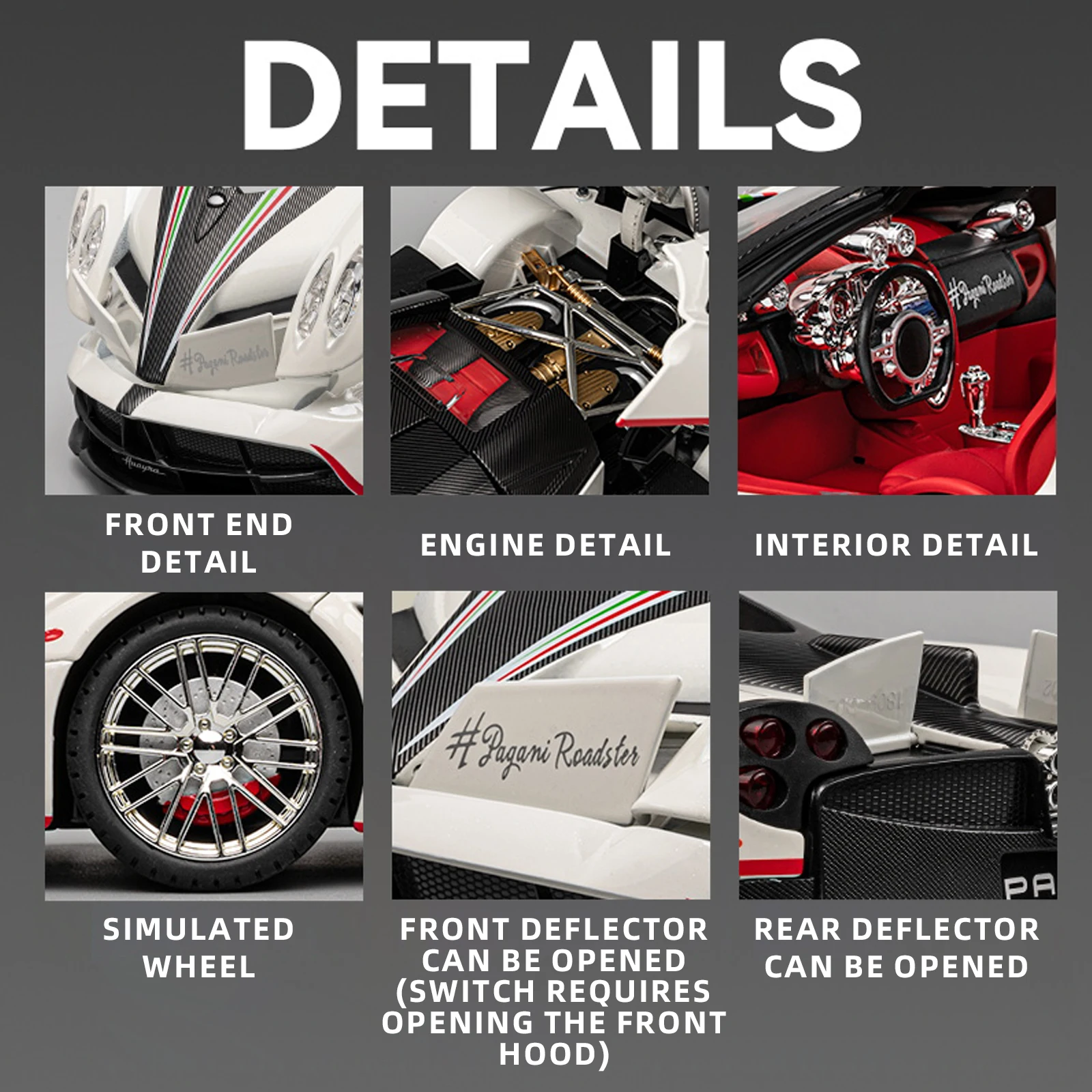 1:18 Pagani Huayra Toy Model Car Auto sportive in lega pressofusa - Ripristino di dettagli ad alta precisione - Regalo di compleanno per ragazzo