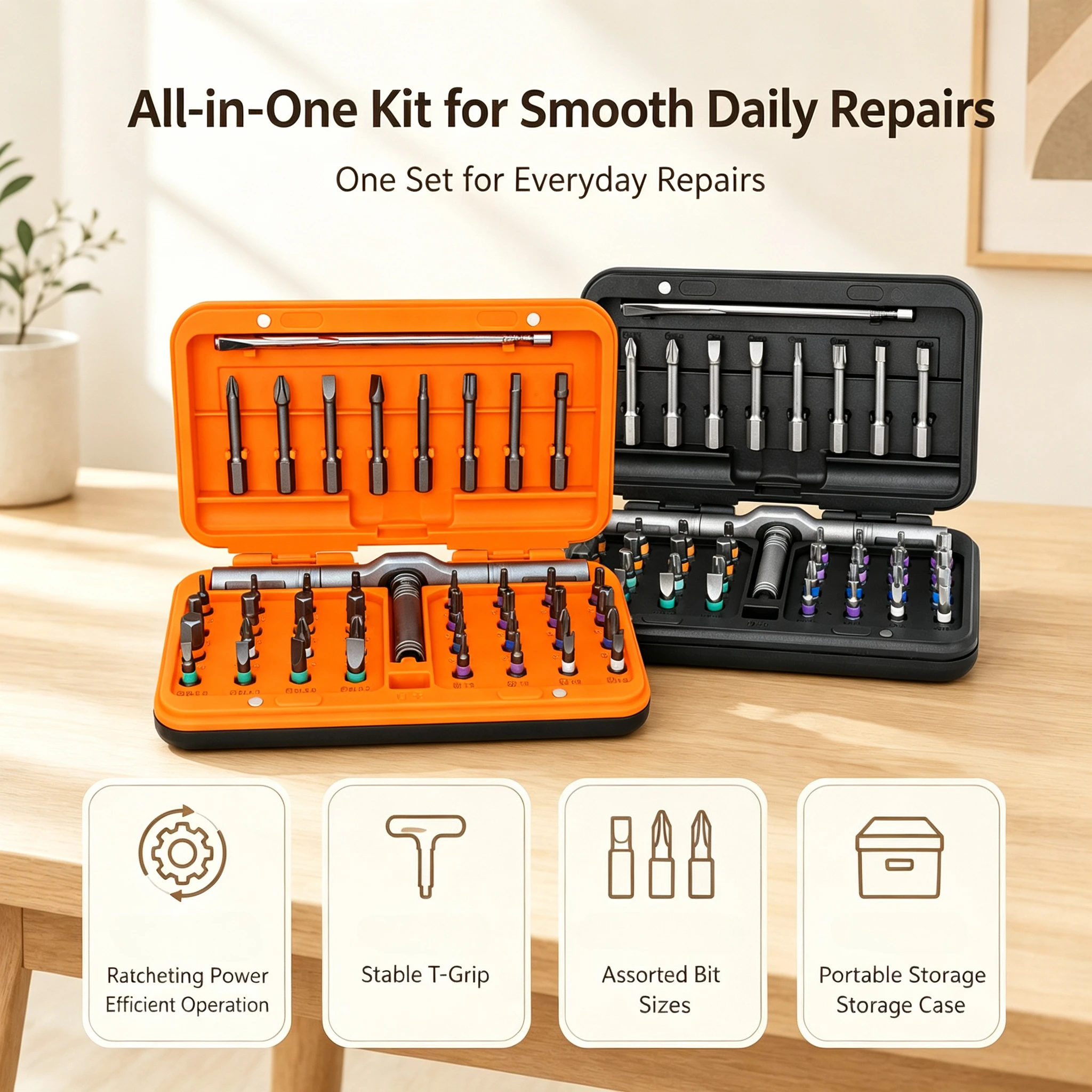 42in1 Ratchet Screwdriver Set S2 Steel Bits Detachable T-Handle Storage Case Portable Multi-purpose Toolbox DIY Repair Tools Kit