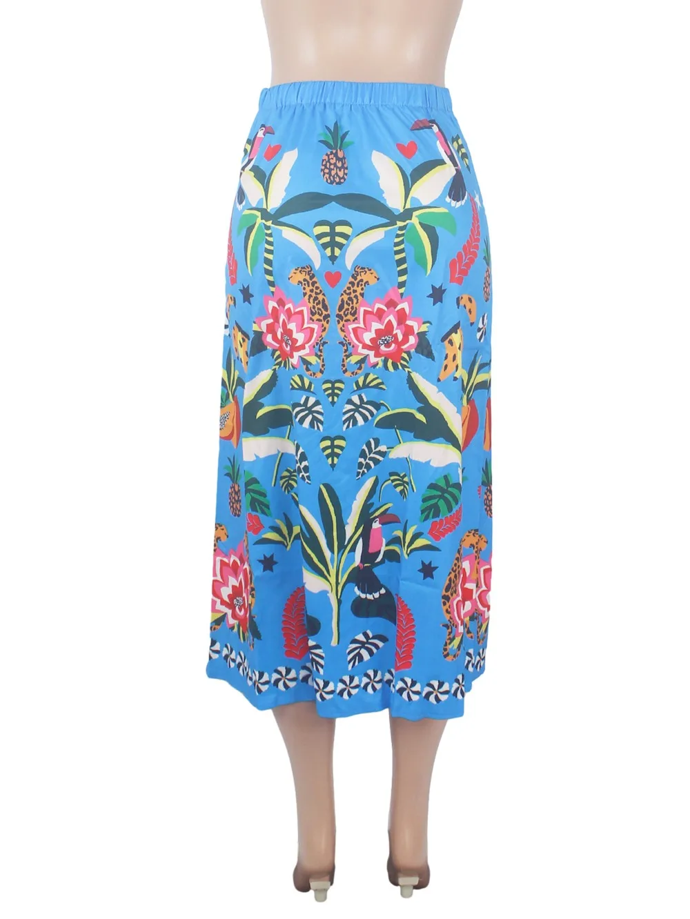 Elegant Women's Midi Skirt High Waist A-line Loose Clothes Casual Streetwear Floral Printing Long Skirts for Women