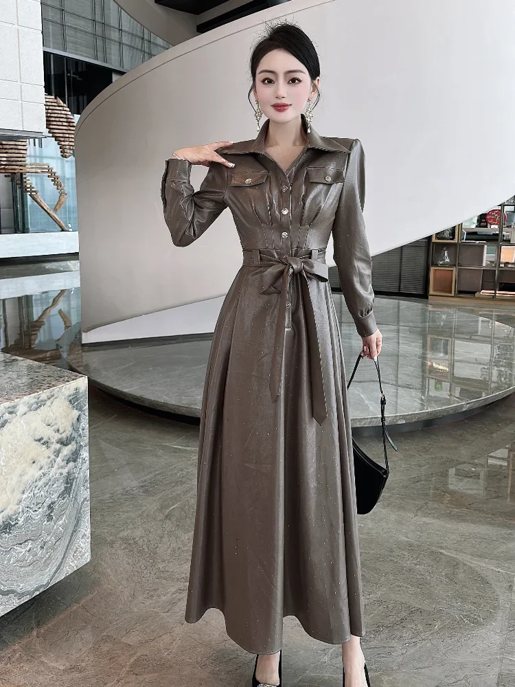 High street style fashionable model style dress for women winter warm new item light luxury socialite big swing dress long skirt