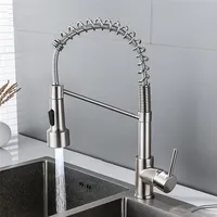 Kitchen Faucets Nickel Brushed Gold Faucet for Sink Single Lever Pull Out Spring Spout Mixers Tap Hot Cold Water Crane