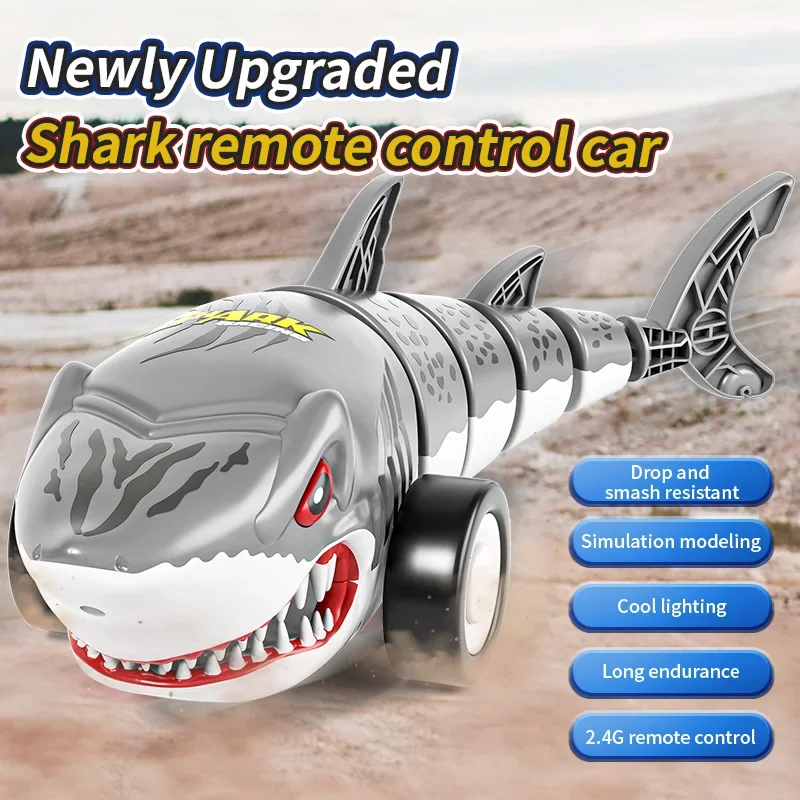 Cool Stuff rc auto's grappige gift-kawaii 34 cm vier-kanaals afstandsbediening auto speelgoed, koel licht, gesimuleerde haai auto model, speelgoed voor kinderen