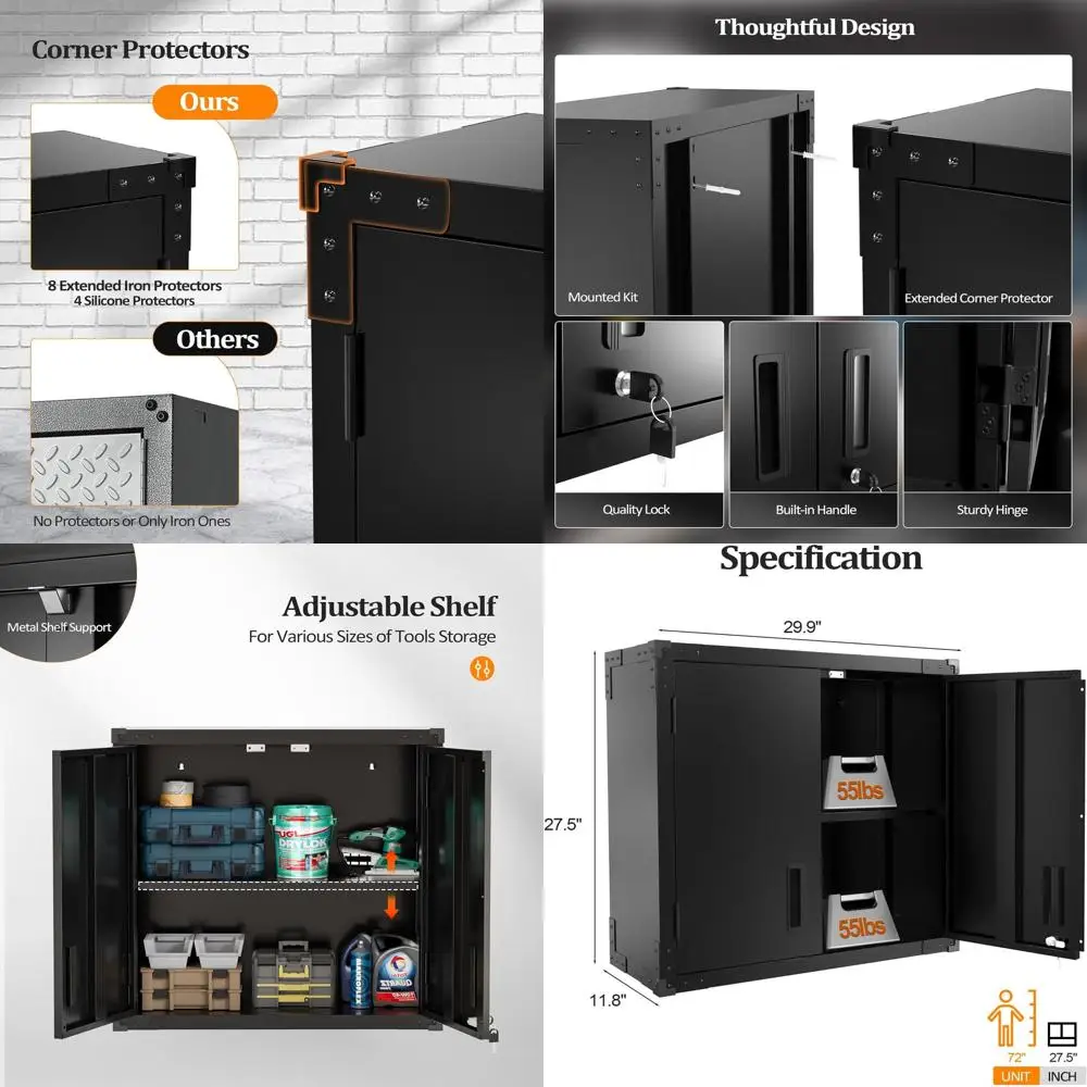 

Secure Metal Wall Cabinet with Adjustable Shelves, 30W x 12D x 28H, Black