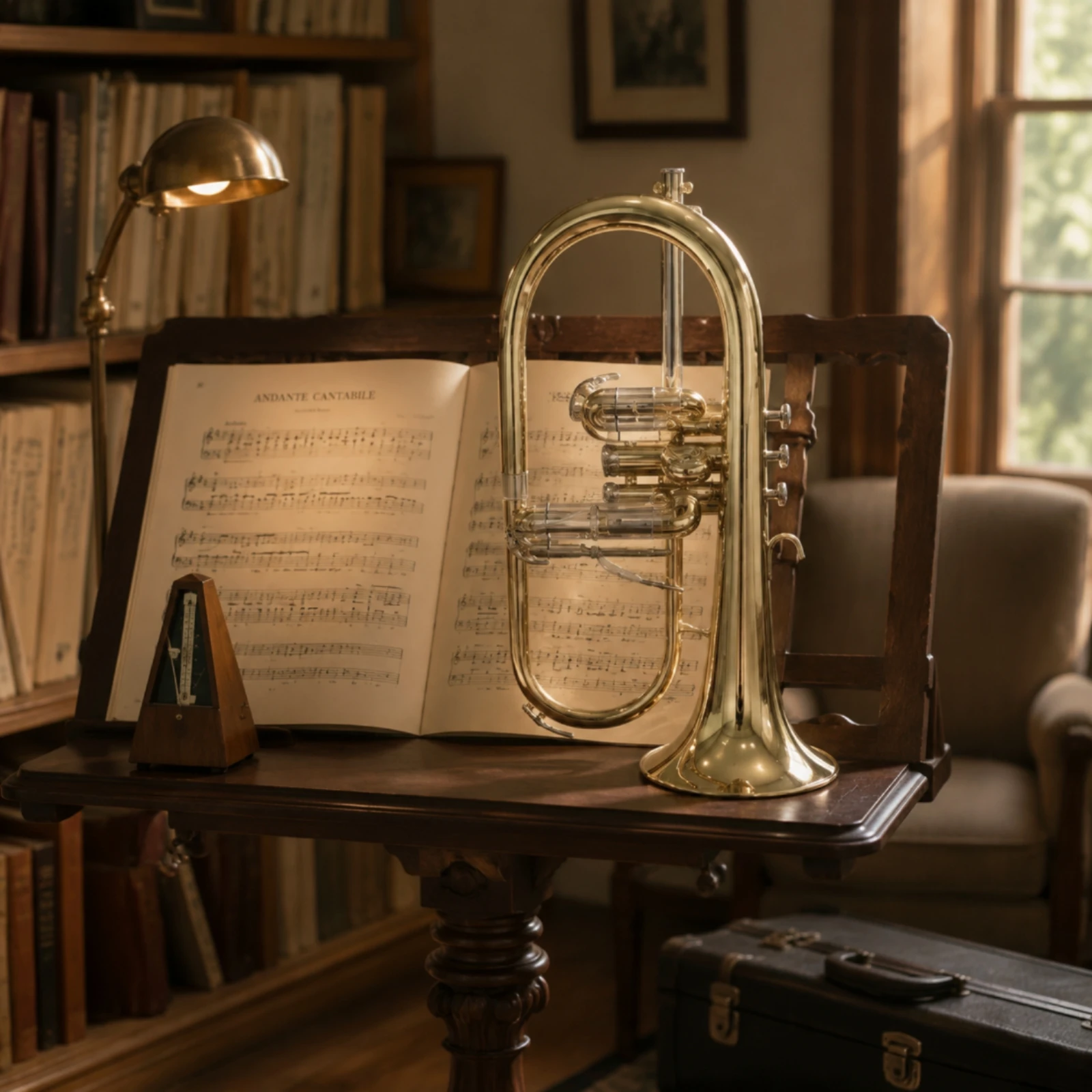 B-Flat Flugelhorn Gold-Tone Flugelhorn with Case Smooth-Action Beginner-Friendly for Beginners, Practice, Rehearsals