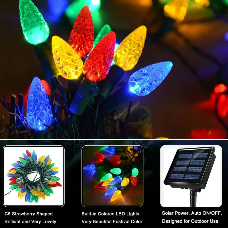 Strawberry LED Light String 8 Mode Christmas Day Wedding Decoration Light Outdoor Waterproof Courtyard Garden Colorful Light