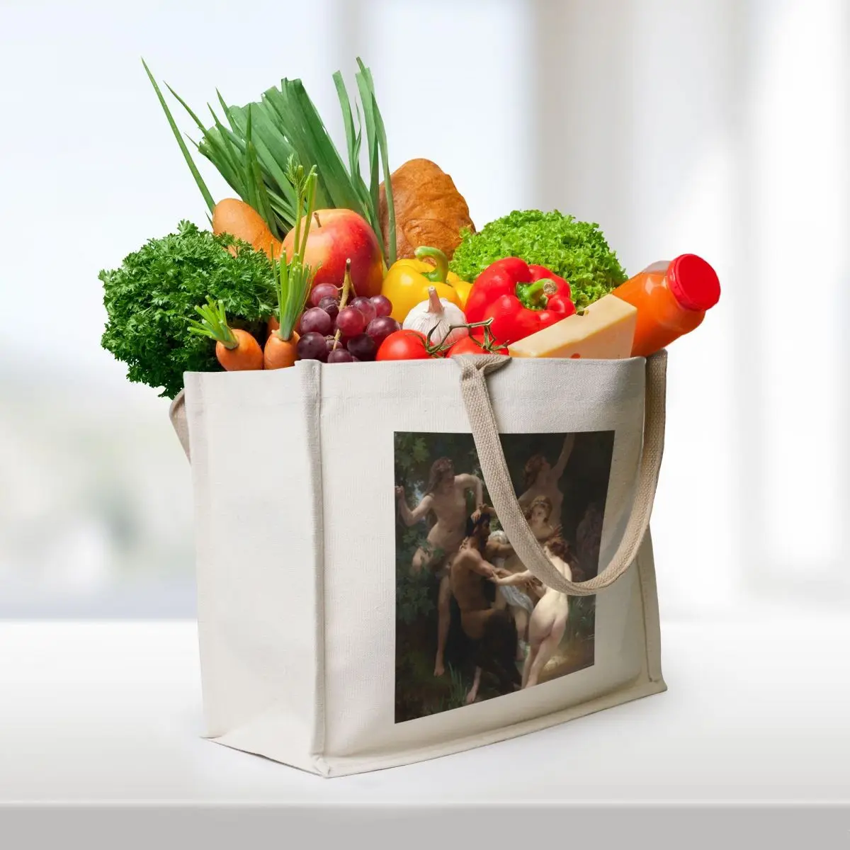 Nymphs and Satyr, by William Bouguereau. Tote Bag Lady bags woman shopping bag shoping bag tote