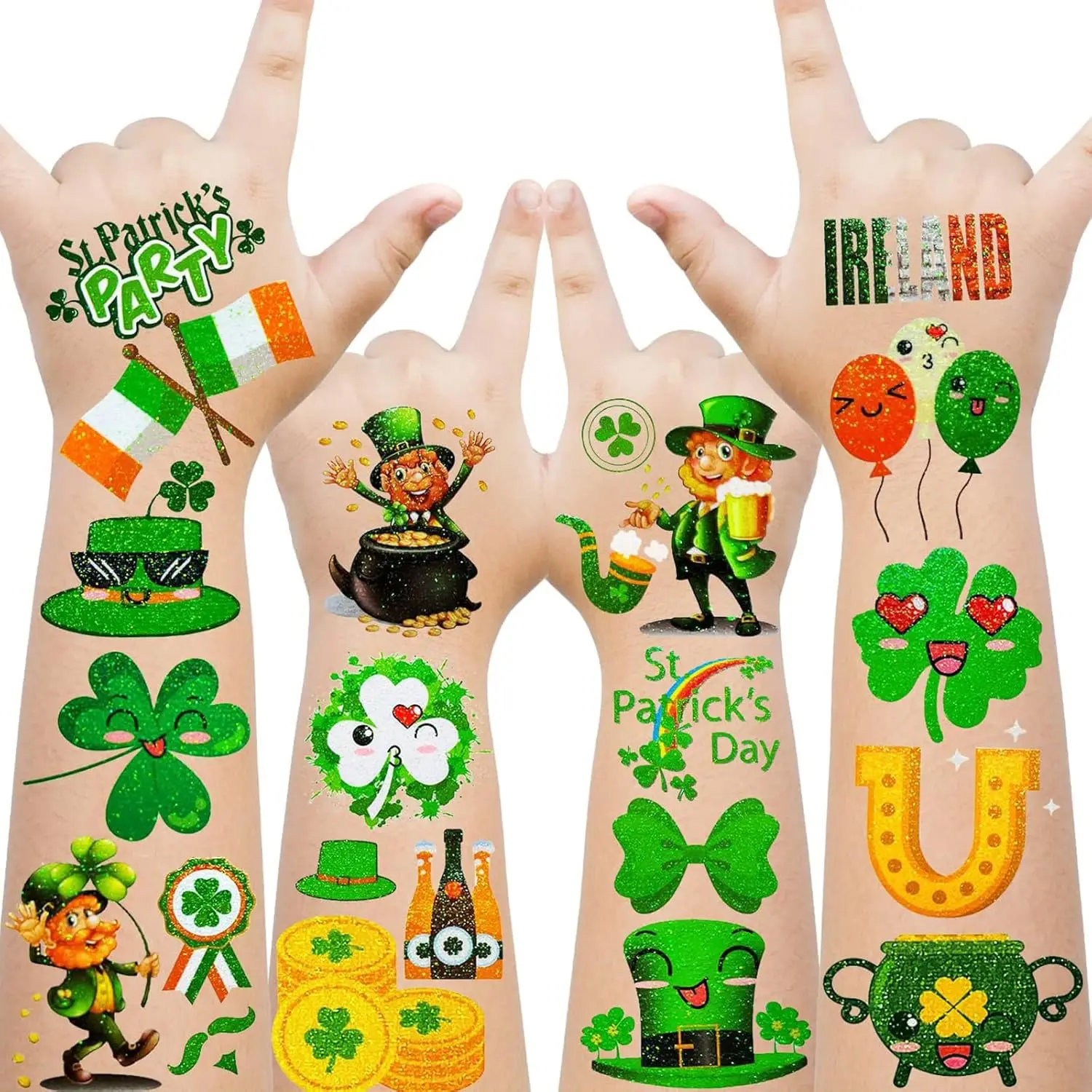 

Светящиеся временные татуировки ко Дню Святого Патрика, светящиеся в темноте татуировки ирландского фестиваля, аксессуары ко Дню Святого Патрика, клевер