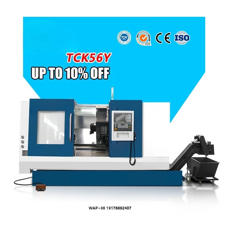 China TCK56Y 4 Axis Slant Bed Type CNC Lathe Turning Center Automatic Control System Horizontal Live Tool