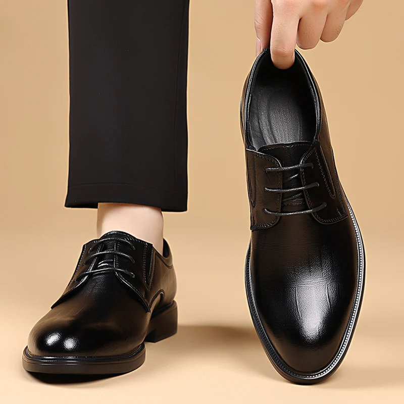 

Мужские туфли из натуральной кожи больших размеров (45), на флисовой подкладке, теплые, для свадьбы, деловые, классические, с мягкой подошвой, противоскользящая резиновая подошва