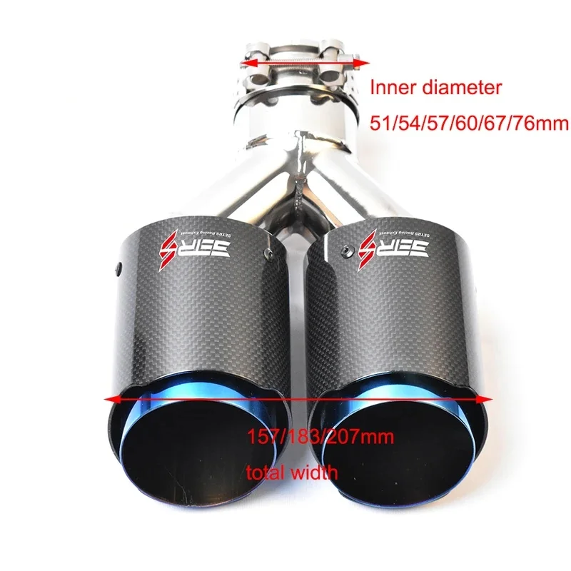 High Quality Setrs Double Universal Burnt Blue Car Muffler Tips Equal Length Glossy Carbon Fiber Modification Tail Pipe