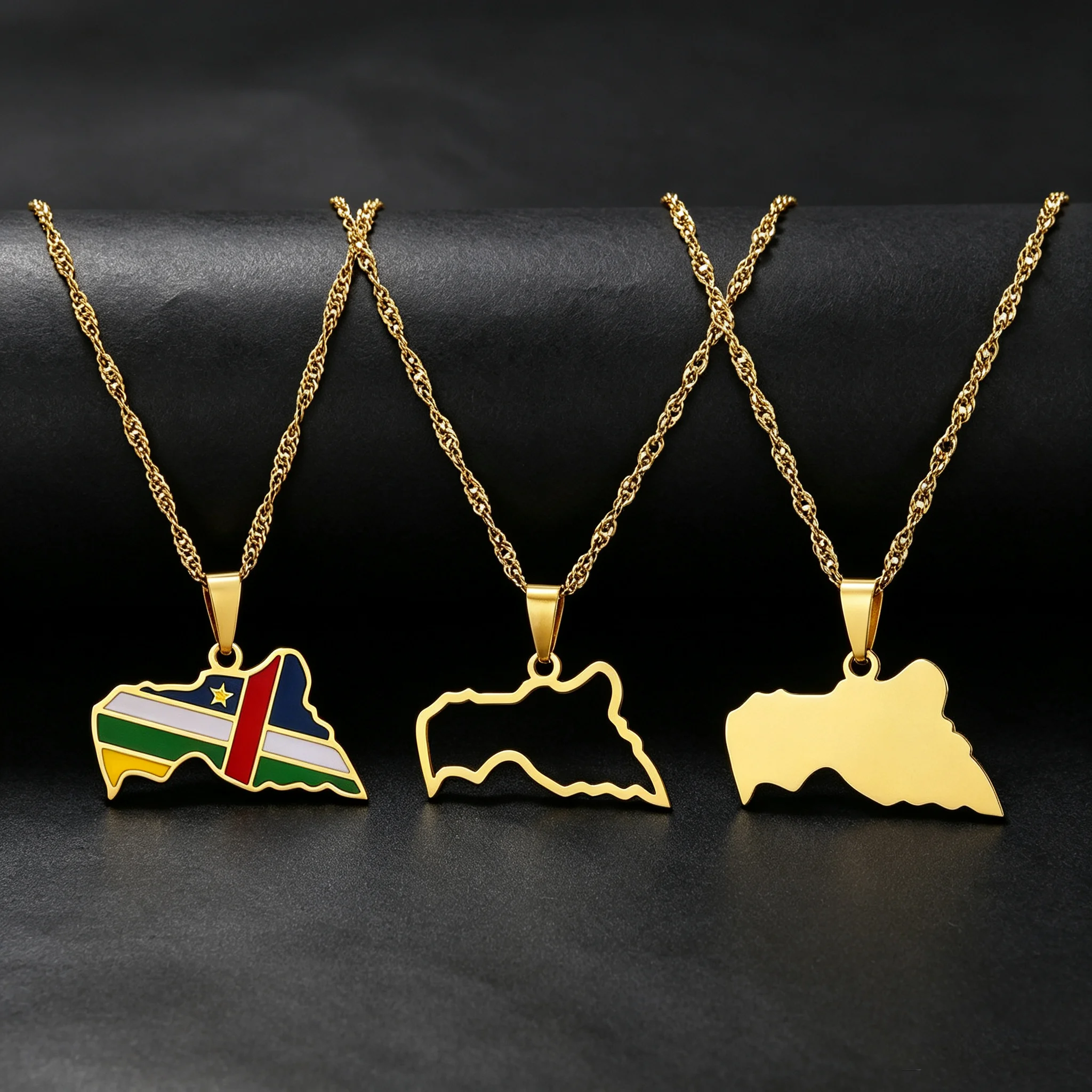 Stainless Steel Central African Republic Map Pendant Necklace Vintage Enamel Ethnic Unisex Couple Jewelry Christmas Gift