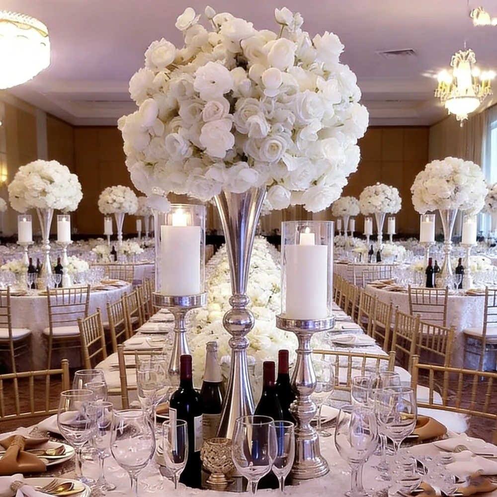 

10ps 60-90cm Creative electroplated silver metal vase - Wedding and banquet home decoration item