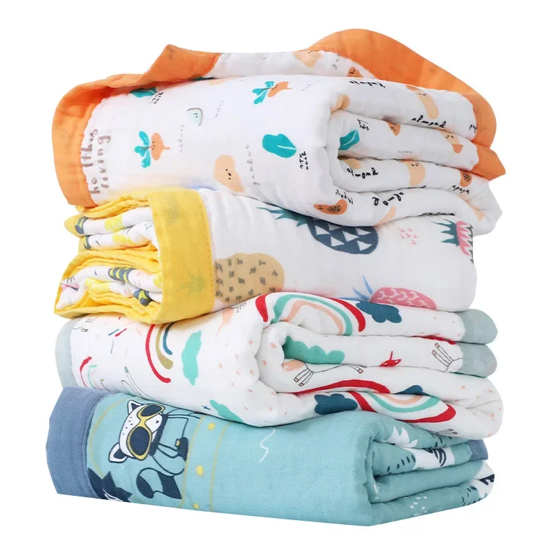 Baby blanket cartoon print 100% cotton 6-layer bath towel hug quilt children\'s towel quilt baby swaddle blanket swaddle  bedding