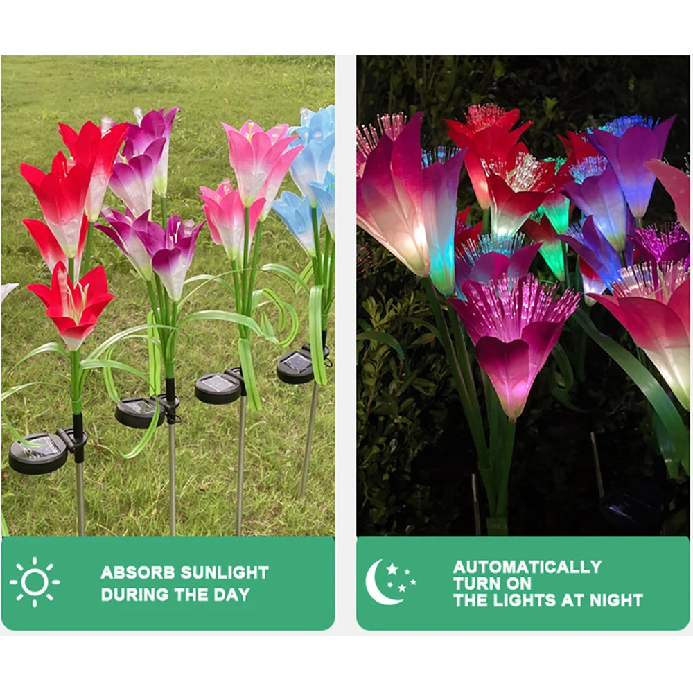 Outdoor Solar Optical Fiber Lily Lights for Garden and Vegetable Patch Waterproof 7 Colors LED Lawn Lamp for Backyard Decoration