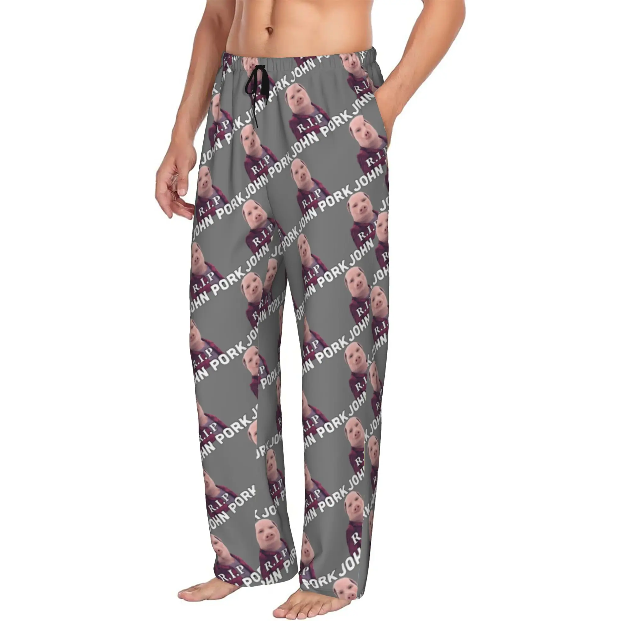 Custom Printed John pork is calling Pajama Pants Men Funny Pig Sleep Sleepwear Bottoms with Pockets