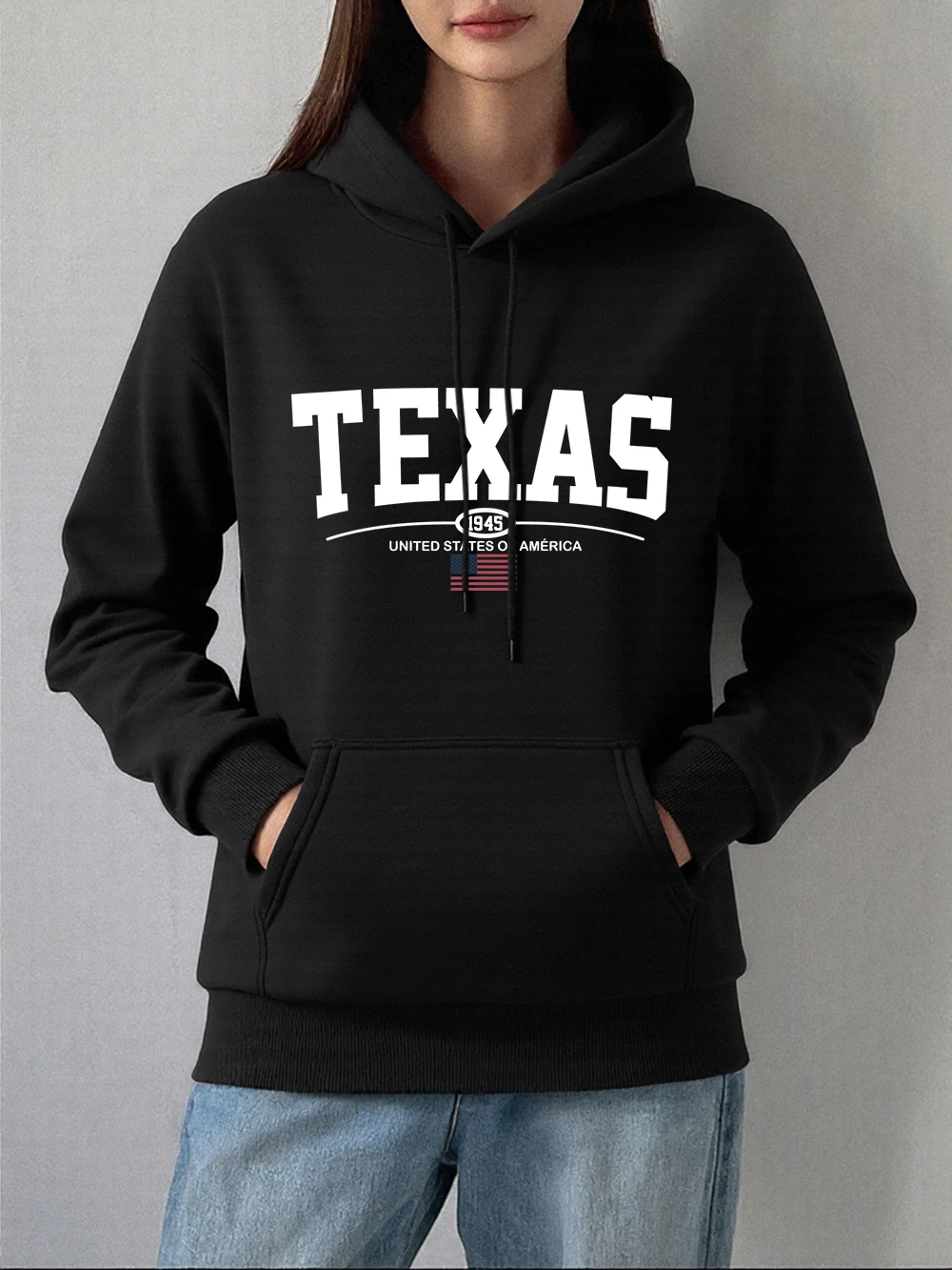 Texas Amerikaanse vlag prints hoodies dames casual zaktruien basics sportieve sweatshirts winterfleece warme dameskleding