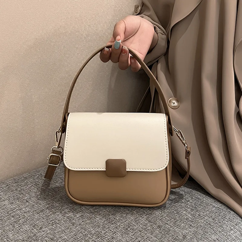 New Women's Handbag Color Contrasting Flip Board Square Crossbody Bag Large Capacity Women's Versatile Shopping Crossbody Bag