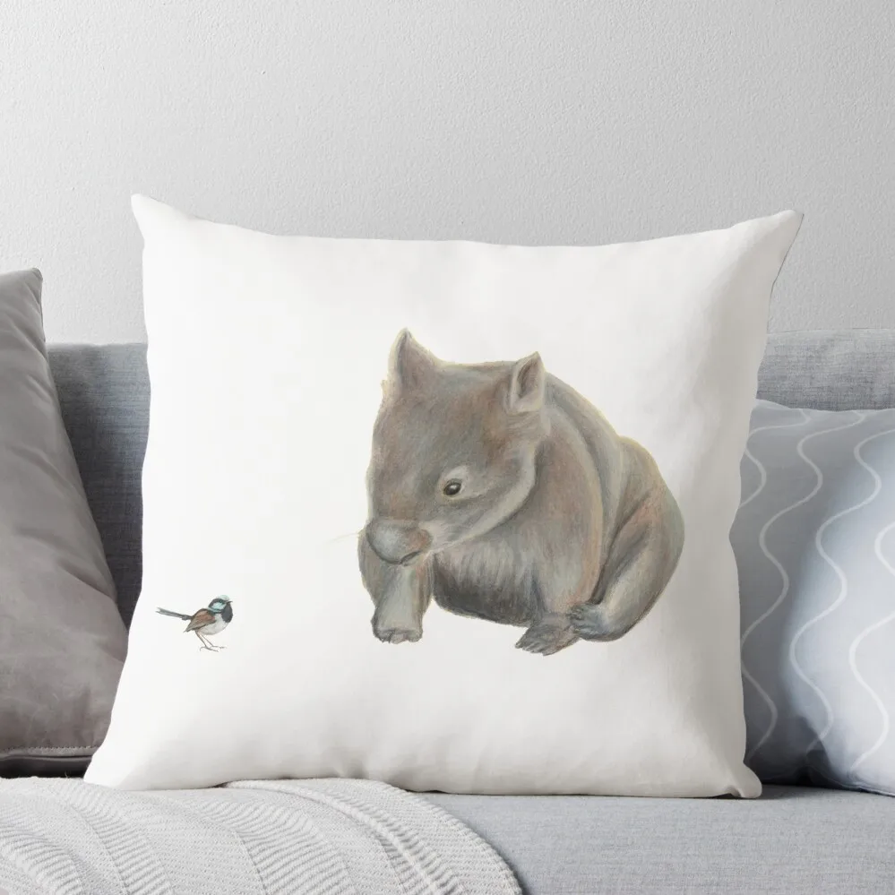 

Wombat and Blue Wren. Lovely superb blue fairy wren with the fun little wombat. Throw Pillow Cushions Pillowcase Sofa Covers