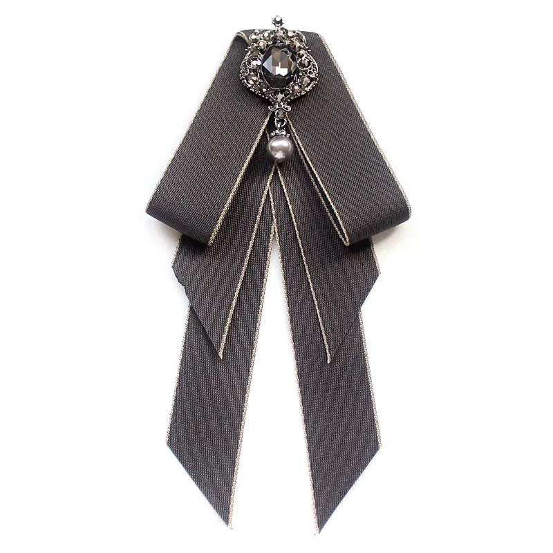 New Fabric Cloth Art Bowknot Brooch Rhinestone Bow Tie College Wind Collar Pin and Brooches Shirt Corsage for Women Accessories
