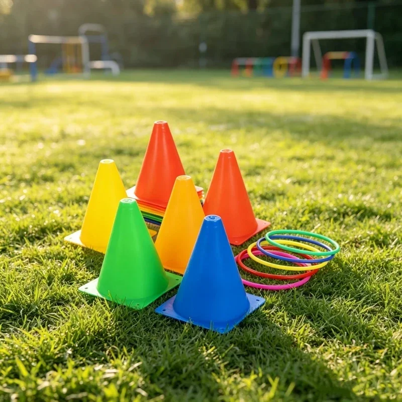 Colorful Marker Cone With Toss Ring Combo Throwing Interactive Game Gear Suitable For Indoor Outdoor Sport Coordination Training