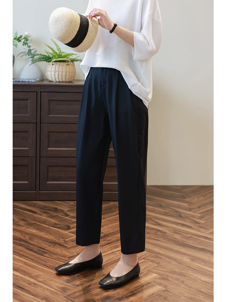 

High Waist Straight Leg Pants Slim Fit Thin Tailored Commute Bla Suit Pants 9 Length Cone ape Women's Casual Pants