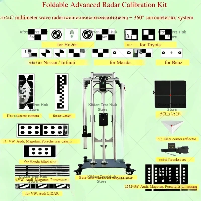 Foldable ADAS Calibration Complete Kit ACC mmWave Radar,Front Rear Camera,360 Surround View Calibration for Toyota,Honda,VW,Benz