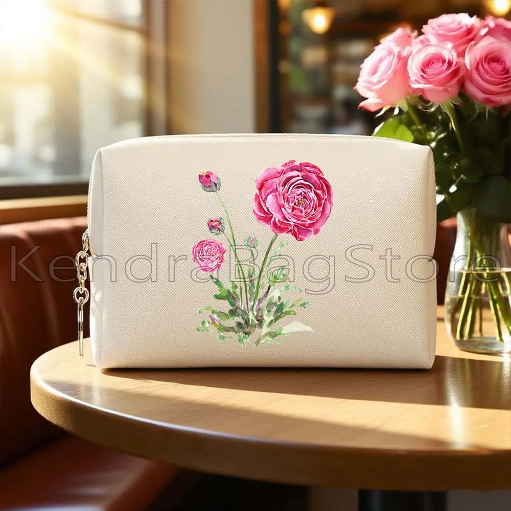 Gelb Rosa Kosmos Rosen Tulpen Gänseblümchen Mohn Blumen Hyazinthe Geschenke PU Reise Kosmetiktaschen Make-up Fall Wasserdichte Aufbewahrungstaschen