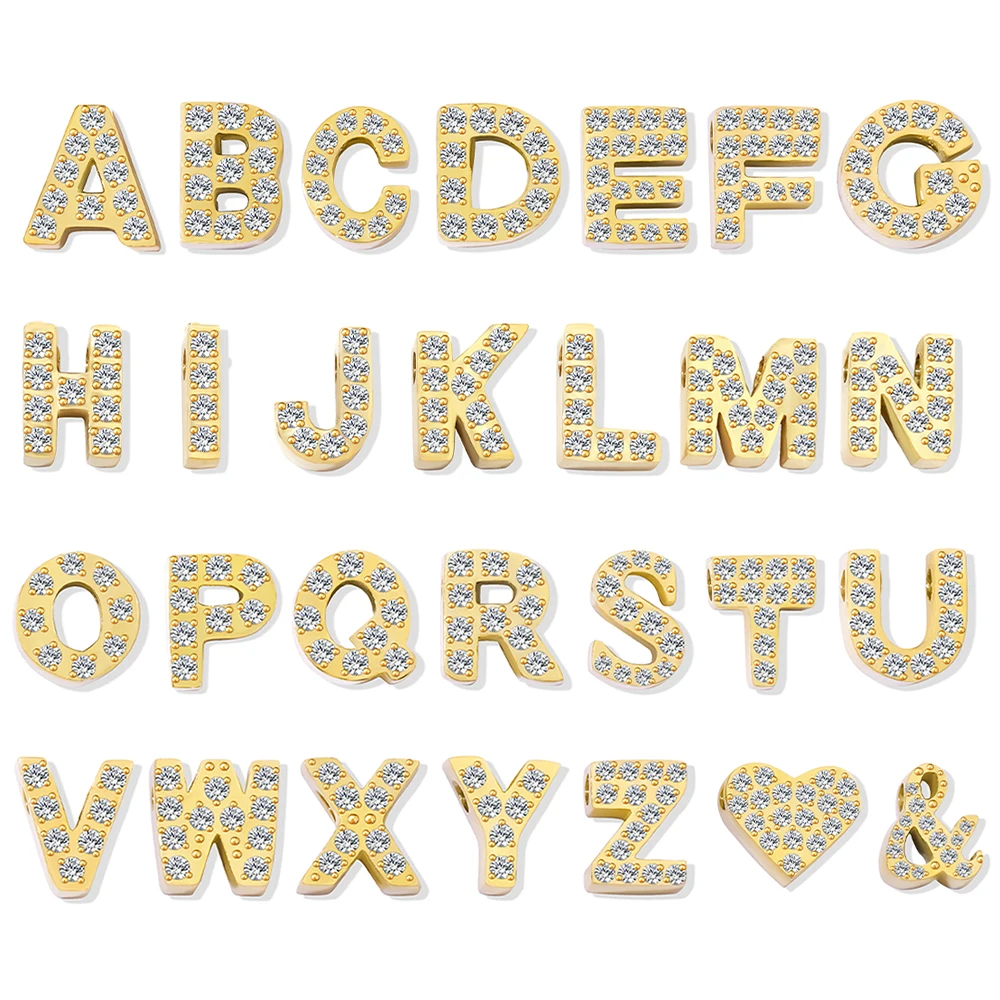 eManco Fashion Luxury Jewelry Stainless Steel Perforated Full Diamond A-Z 26 Letters Pendant Accessory For Making Necklace