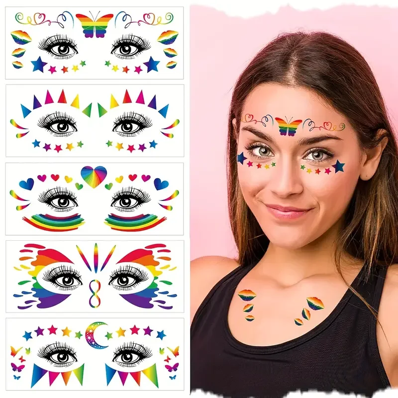 

10pcs Diversity in Love and Identity Pride Rainbow Face Tattoo Waterproof,Butterfly&Heart Designs For Pride Parade&Celebrations