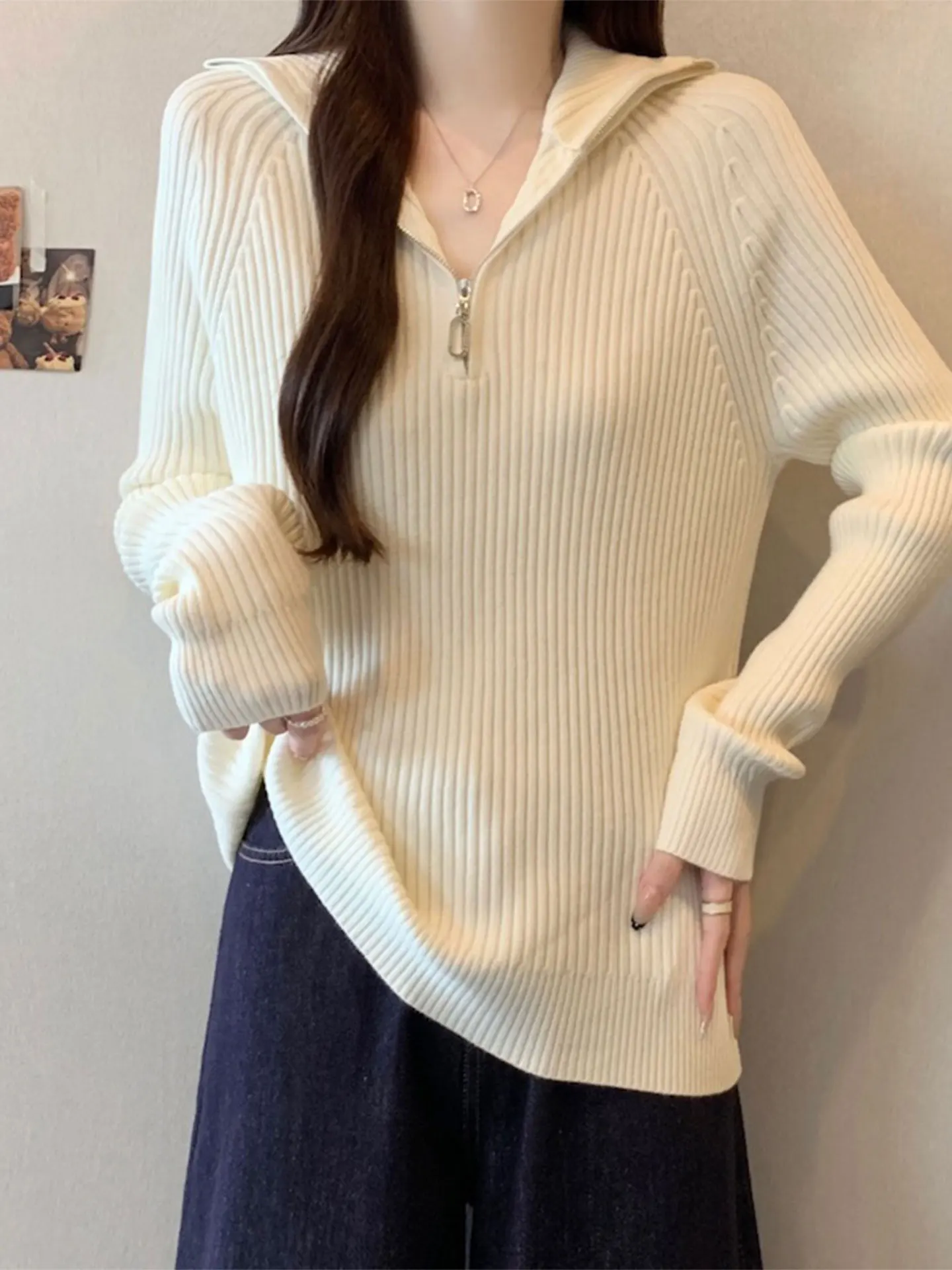 

Свободный длинный вязаный свитер Sve, женский повседневный удобный топ с воротником, модный осенне-зимний модный свитер больших размеров