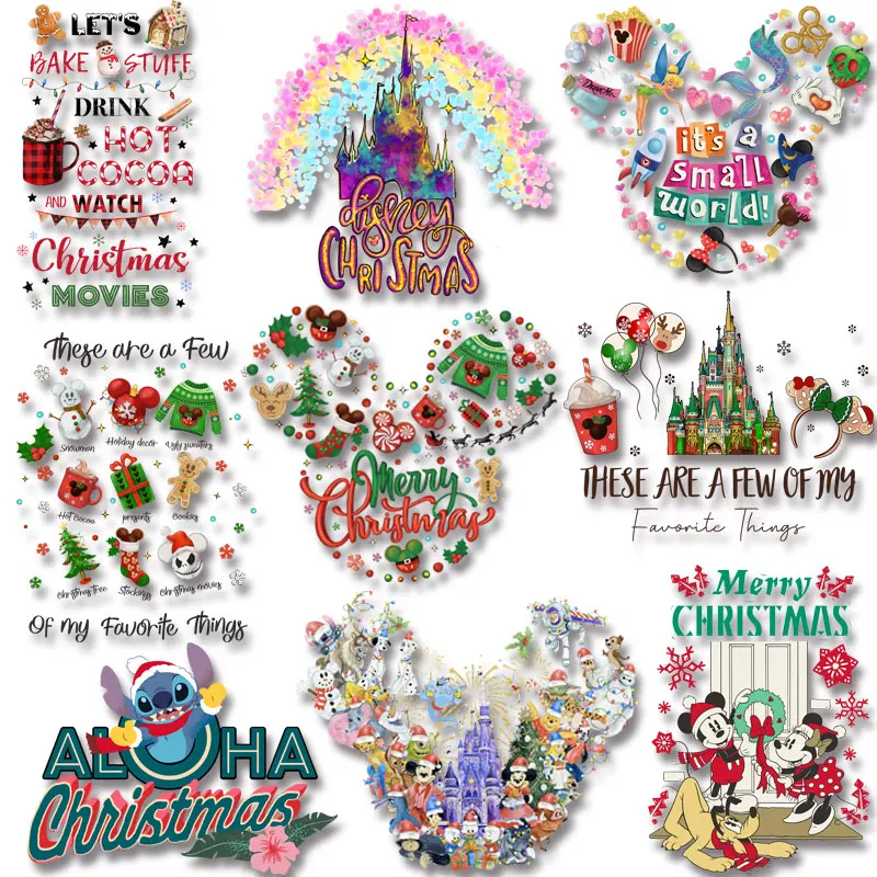 

Merry Christmas Castle Mickey Minnie New Year Iron on Transfer Heat transfer printings for t-shirts