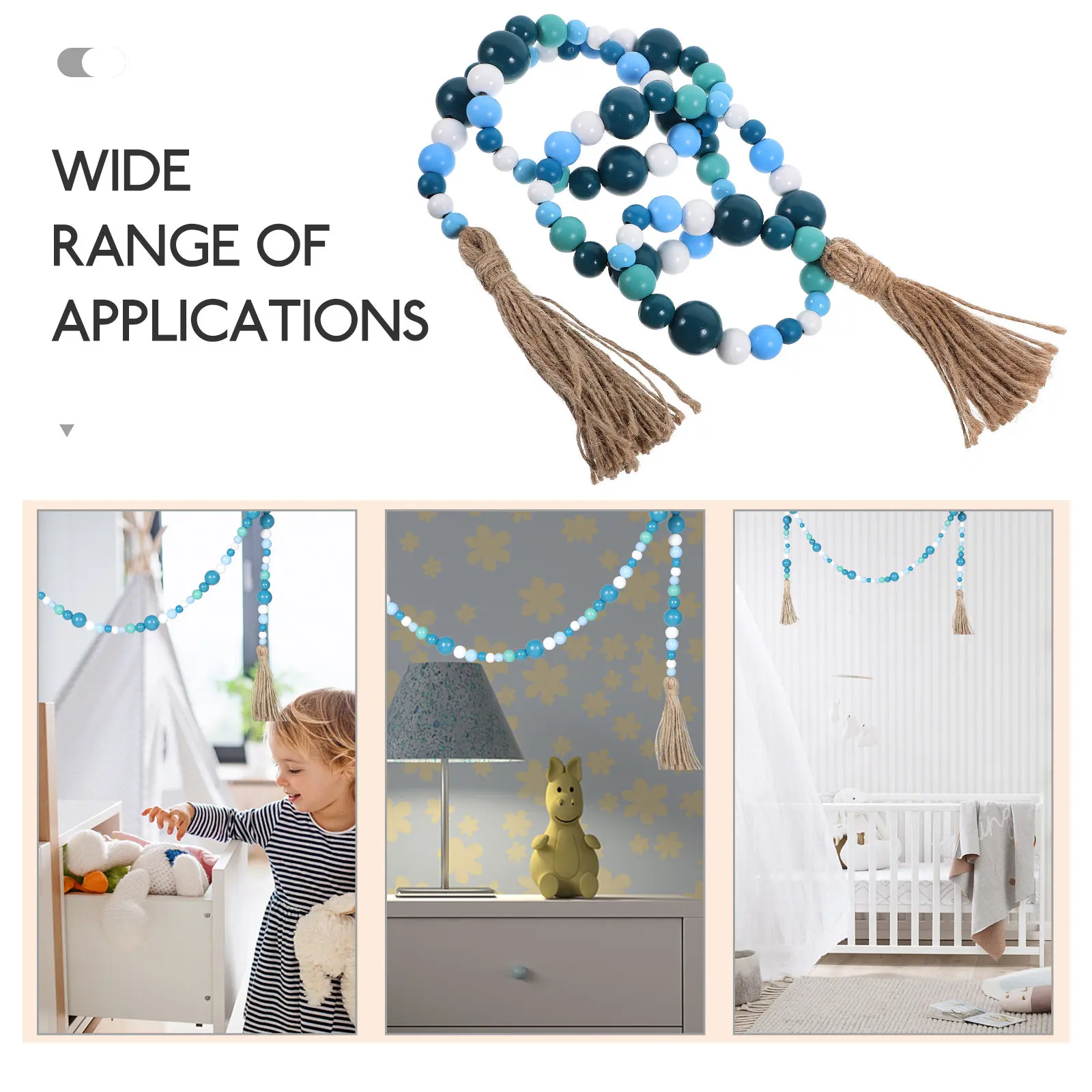 1Pcs Wood Beads Pendant Blue Ocean Breeze Tassel Wall Hanging Decoration Home Scene Ornament Hanging Wooden Bead Craft Decor