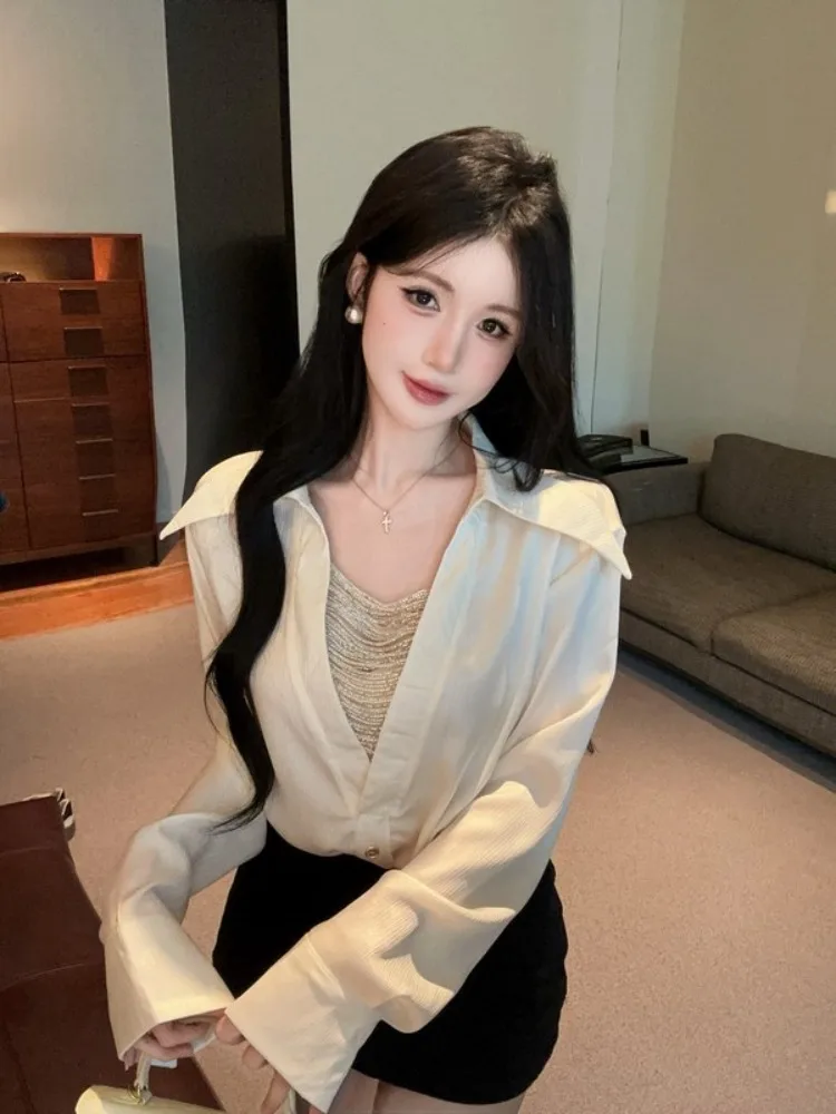 

Новинка! Элитный женский топ из ацетатного атласа с узором «цепочка», V-образным вырезом, уникальный дизайн, свободный крой, для ранней весны.