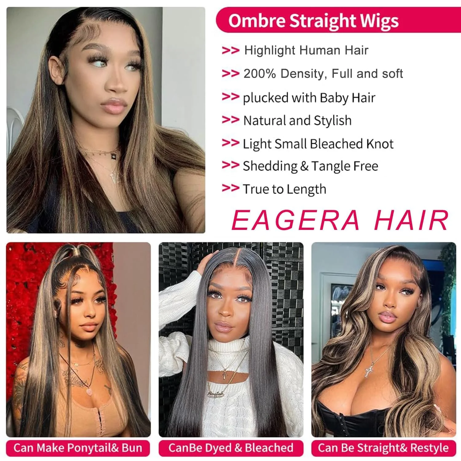 Smilegirl Ombre Lace Front Wig Human Hair 1B/30 Highlight Straight Wigs 13X6 Transparent Lace Frontal Wigs Honey Blonde Colored Human Hair Pre Plucked for Women 30inch - view 7