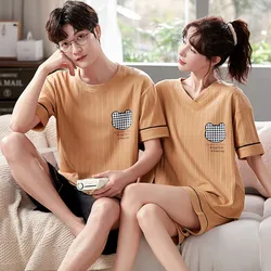 Conjunto de pijama de punto para hombre, ropa de dormir coreana para parejas, para estar en casa, para verano