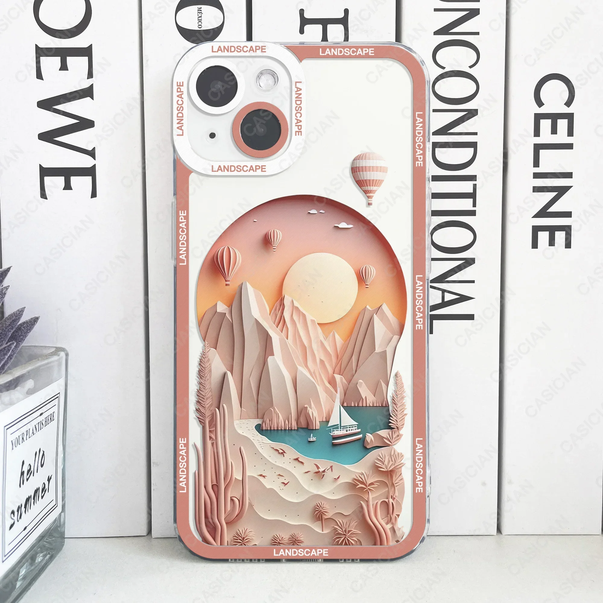 Paper Cute Landscape Creative Mountain Balloons Phone Case For iPhone 16 15 Pro Max 14 Plus 13 Mini 12 11 Soft Cover