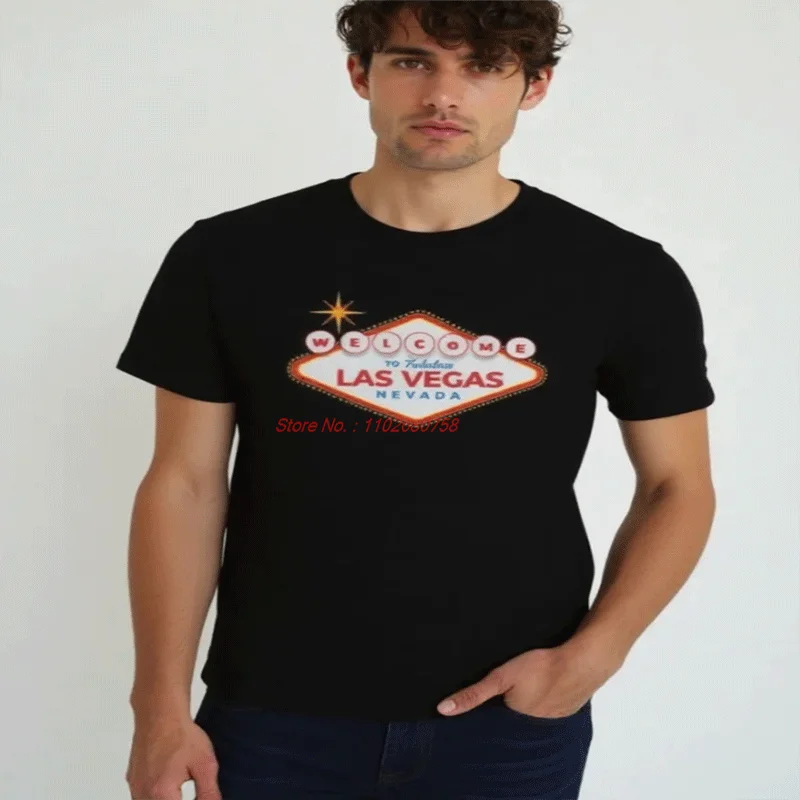 Velocitee Mens Las Vegas Sign Cotton T-Shirt Sin City Gambling Nevada Usa America Fashion Graphic T Shirts Short Sleeve T-Shirt