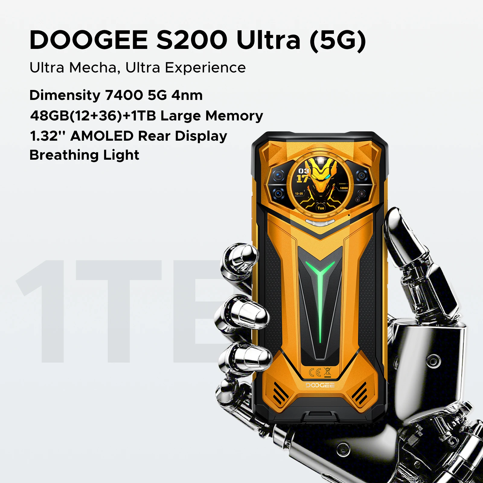 DOOGEE S200 Ultra 5G Rugged Phone 48GB+1TB 6.72'' 120Hz Display 11000mAh Battery 66W NFC Dimensity 7400 Android 15 Smartphone