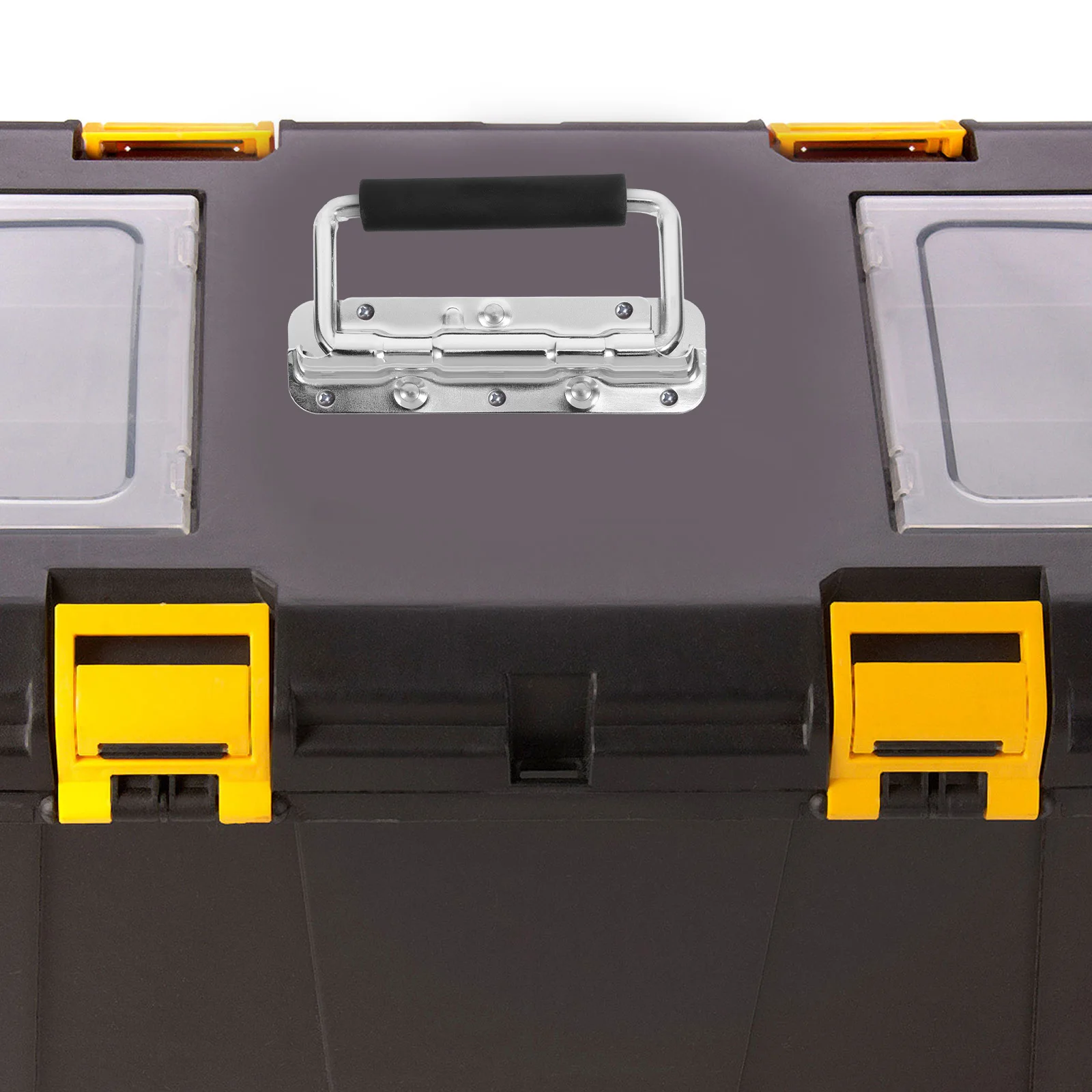 

2pcs Folding Handle Spring Loaded Iron Handles Heavy Duty Rubber Grip Surface Mount Chest Pull Handle For Toolbox Storage Box