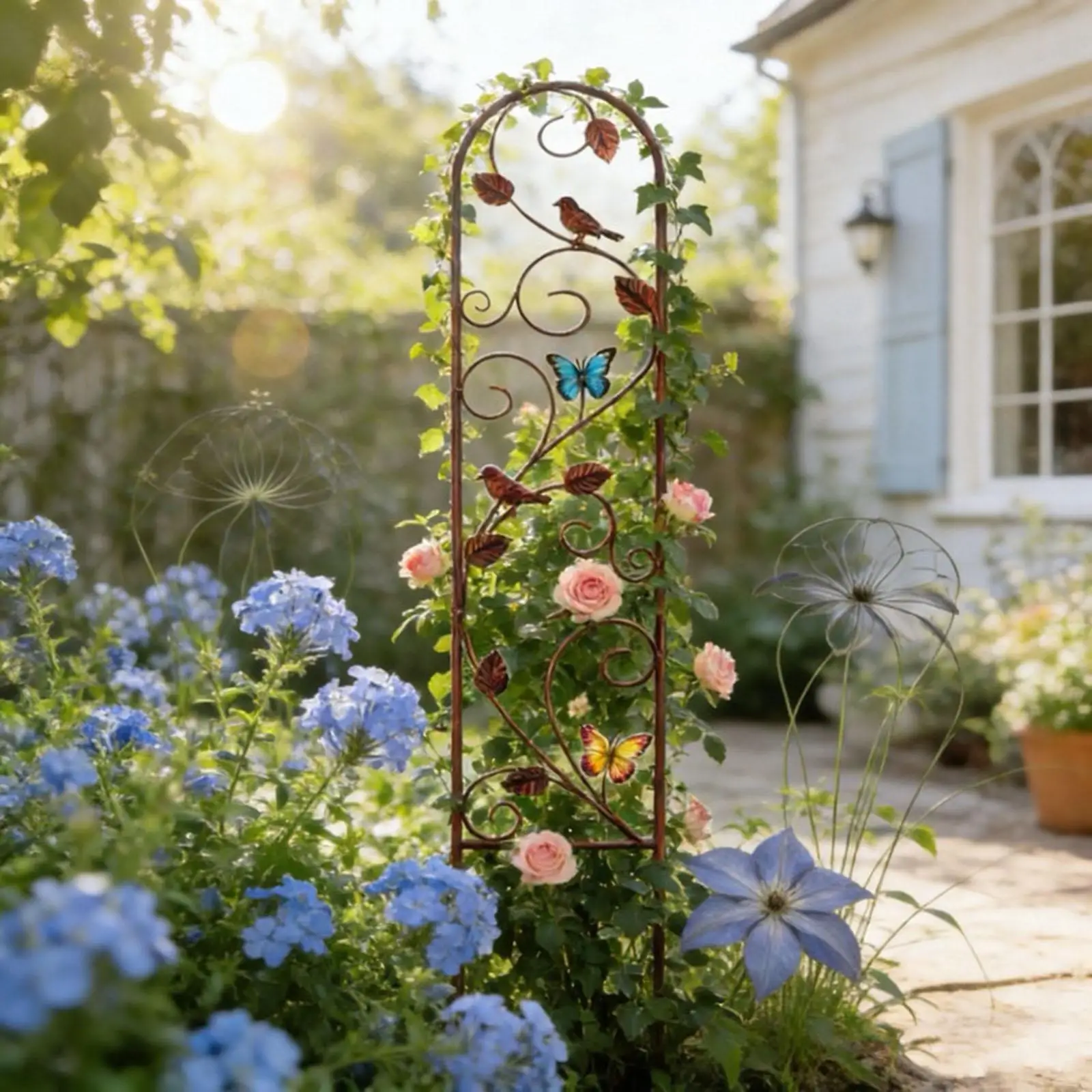 

Metal Garden Trellis for Climbing Plants Vine Support Ornamental Flower Rose Trellis for Courtyard Exterior Garden Decor