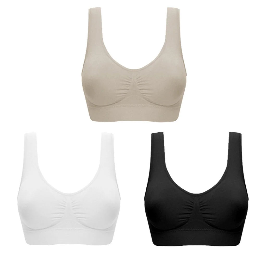 

3Pcs Seamless Sports Bras Light-Weight Wire-Free Non-Padded Wide Underband for Medium High Impact Yoga Fitness Running Tennis