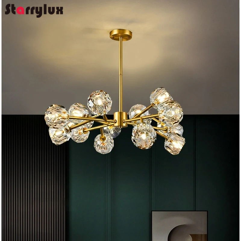 北欧真鍮分子シャンデリア モダンクリスタル高級シーリングライト 調節可能なペンダントランプ リビングルーム用