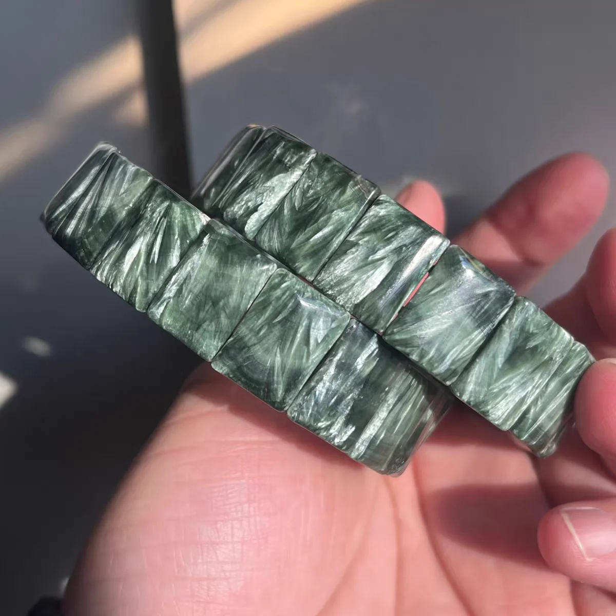 

Натуральный зеленый серафинит, прямоугольный браслет, браслет, клинохлорные бусины, драгоценный камень, ювелирные изделия из серафинита 16x12 мм AAAAA