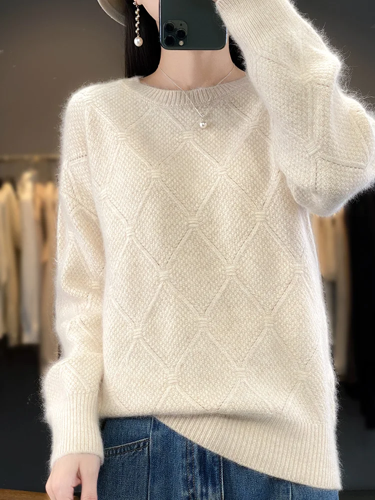 Women 100% Pure Mink Cashmere Sweater O-Neck Pullover Quality Knitwear Warm Basic Soft Tops Thick New Fashion Autumn Winter