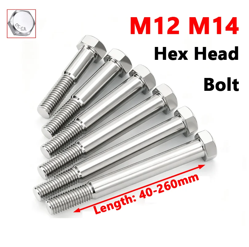 M12 M14 Stainless Steel A2-70 Hex Head Bolt DIN931 Long Machine Screw Partial Thread Corrosion Resistant Fastener Length 40-260