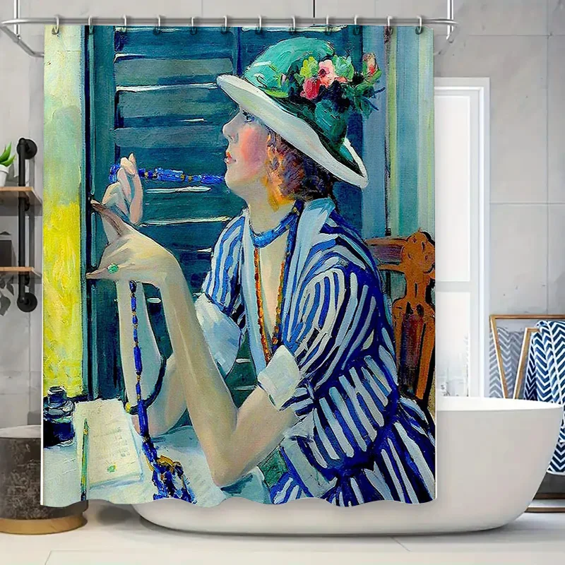 

Vintage Floral Portrait Shower Curtain Botanical Flower Pattern Bathroom Decor Artistic Impressionism Home Textile Wall Hanging