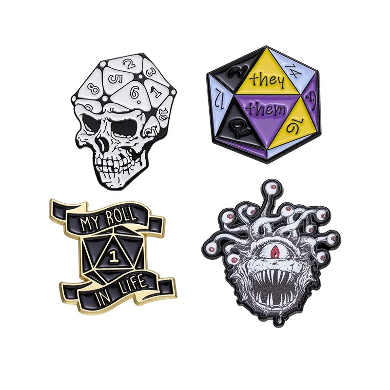 Punk Enamel Pin Cartoon Anime Badge Metal Brooch Skull Dice Gift Accessories Wholesale Halloween Lapel Backpack Hat Jewelry